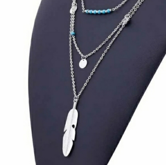 Jewelry - ❤ Boho 3 Layer Feather Silver Necklace